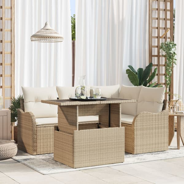 Utomhusmatbord 5 st Beige Poly rattan