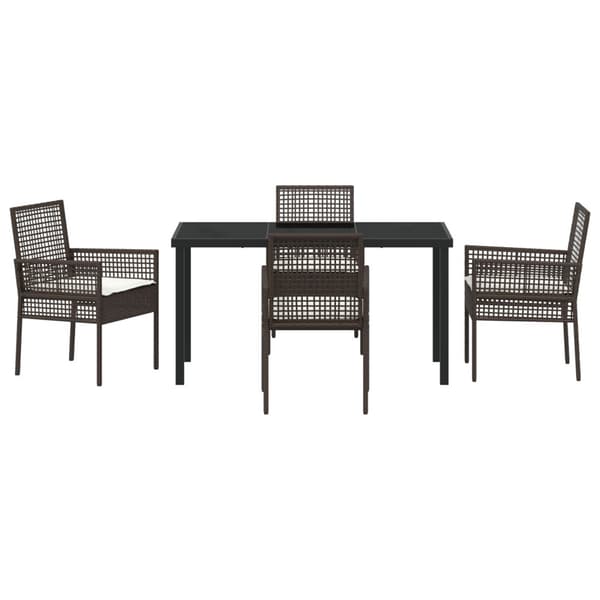 Trädgårdsmöbelset med kudde 5 pcs Brun konstrotting