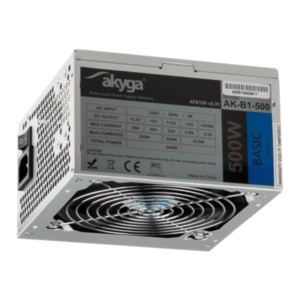 Akyga Basic Series AK-B1-500 - nätaggregat - 500 Watt Grå