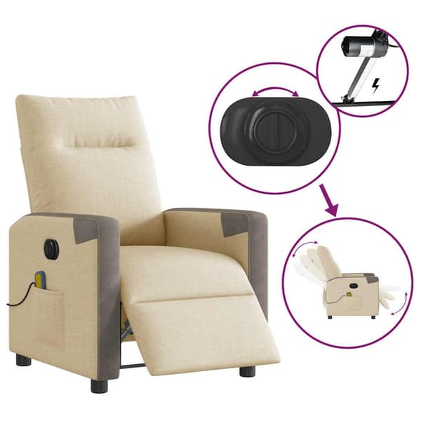 Elektrisk massagefåtölj gräddvit tyg