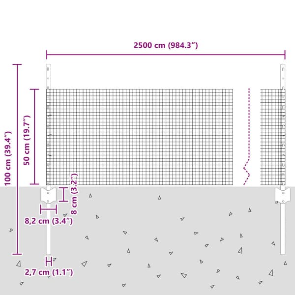 Stängsel med stolpe Silver 0,5 x 25 m Stål
