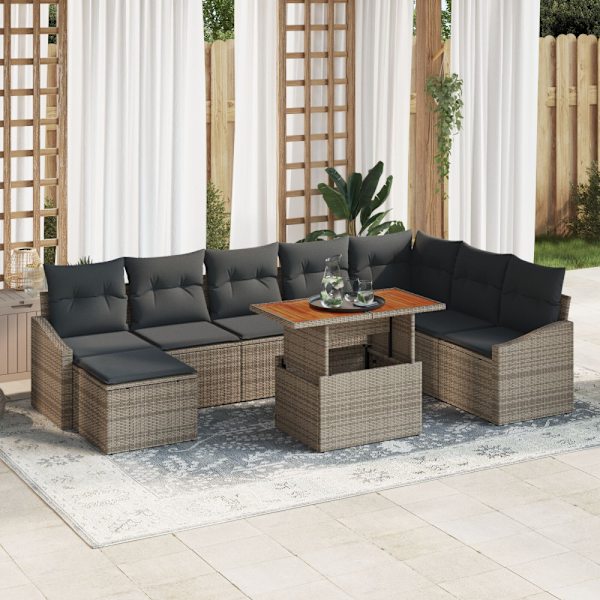 Trädgårdsoffset med lagring 9 pcs Grå Poly rattan