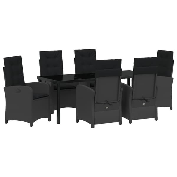 Trädgårdsmöbelset med kudde 7 pcs Svart konstrotting