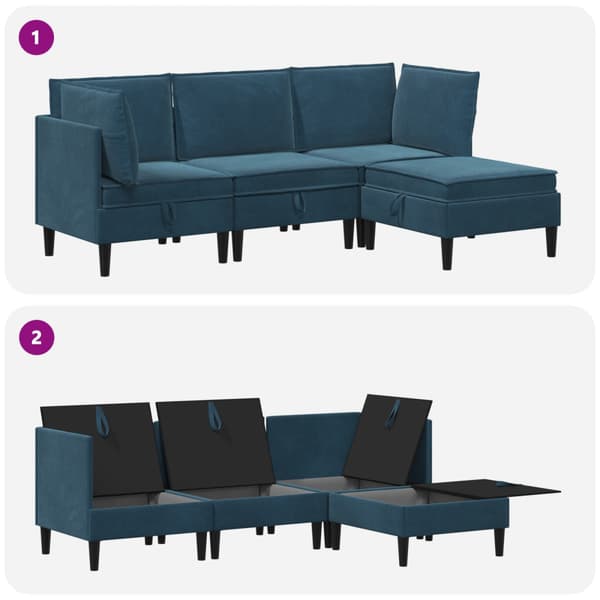Möbelset för vardagsrummet med kudde 4 pcs Blå Sammet