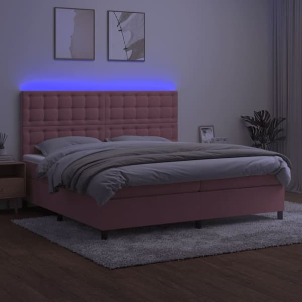 Ramsäng med madrass rosa & LED 200x200 cm sammet