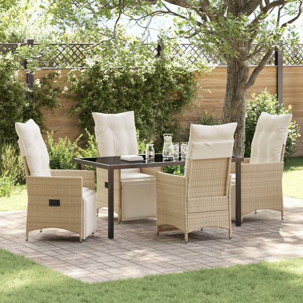Trädgårdsmöbelset med kudde 5 pcs Beige konstrotting