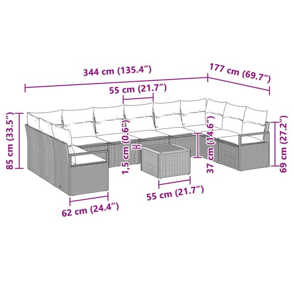 Trädgårdsoffset med kudde 11 pcs Svart konstrotting