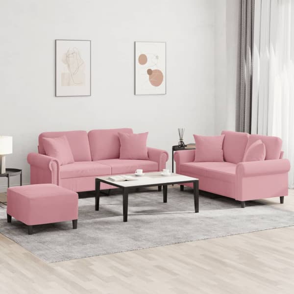 Soffgrupp med dynor 3 delar rosa sammet