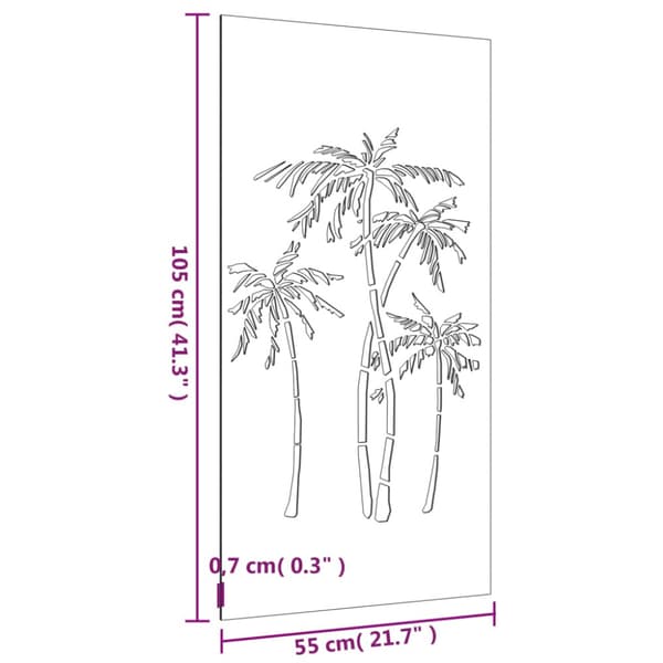 Väggdekoration 105x55 cm rosttrögt stål palmdesign