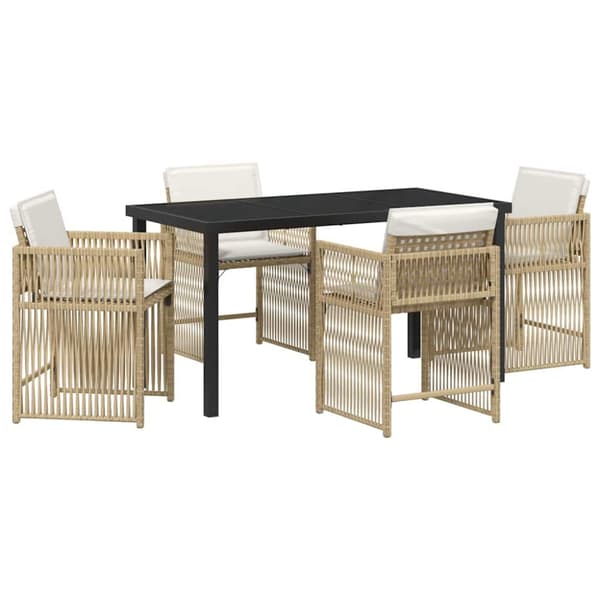 Trädgårdsmöbelset 5 pcs Beige konstrotting