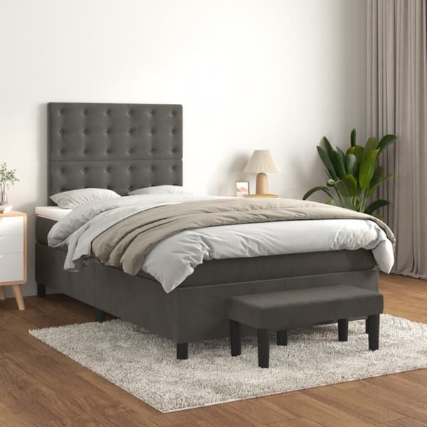 Ramsäng med madrass mörkgrå 120x190 cm sammet