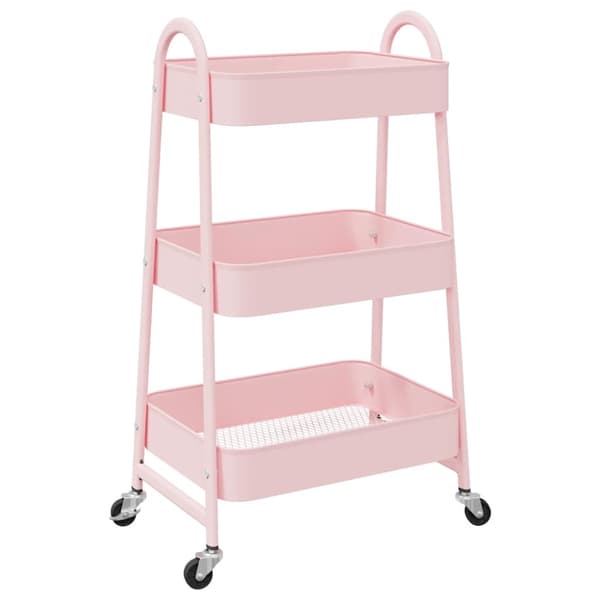 Förvaringsvagn 3 våningar rosa 42x41,5x77 cm stål