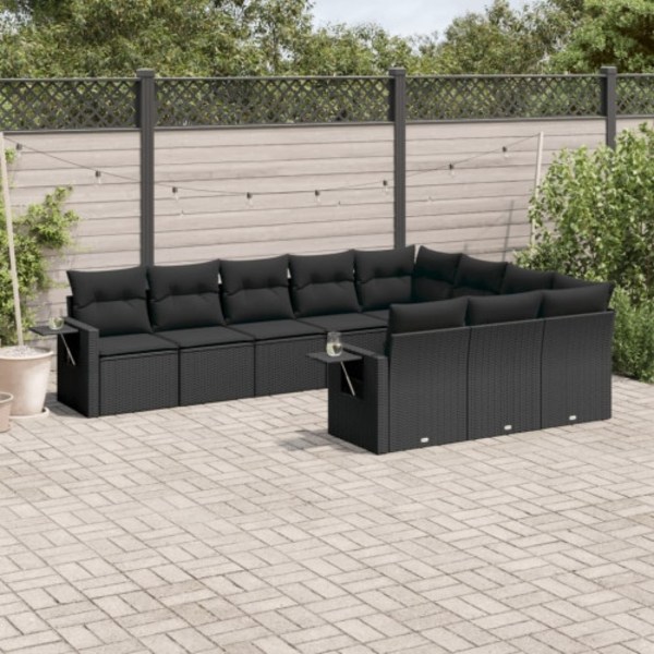 Loungegrupp 10 delar med svarta dynor konstrotting