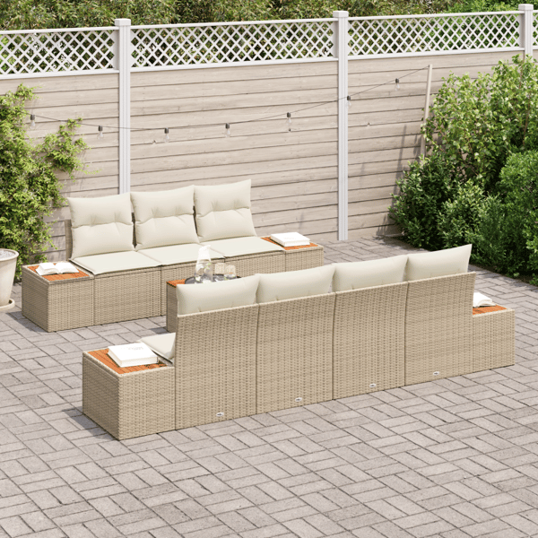 Trädgårdsoffset med lagring 8 pcs Beige Poly rattan