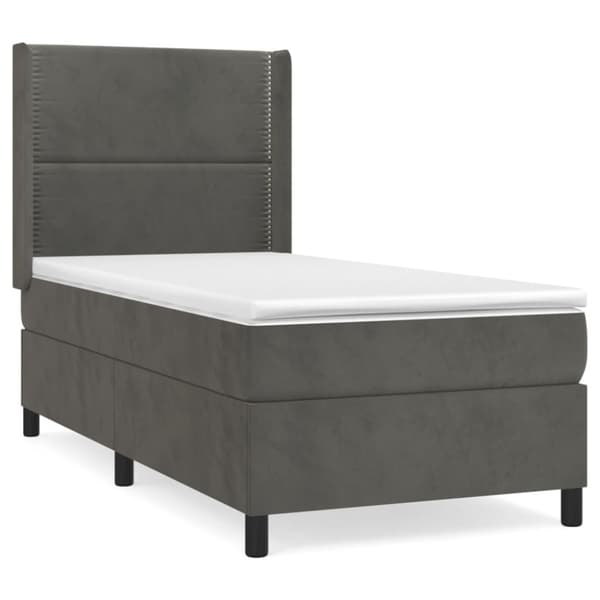 Ramsäng med madrass mörkgrå 100x200 cm sammet