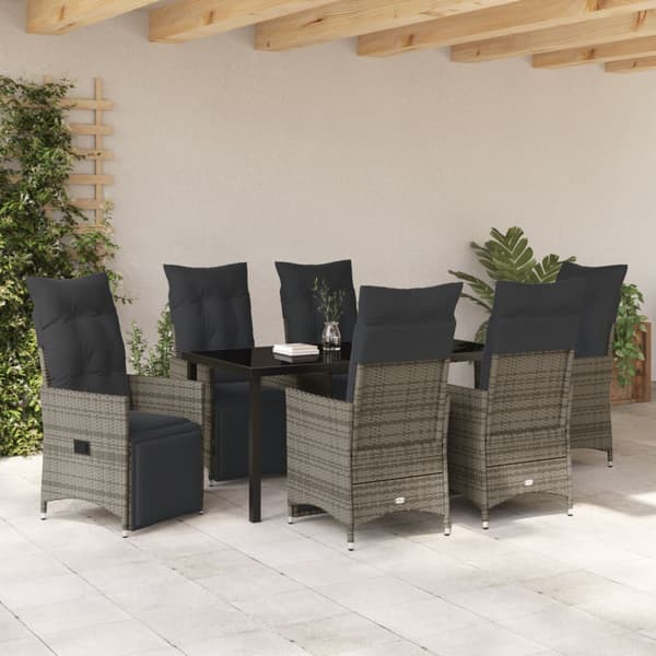 Trädgårdsmöbelset med kudde 7 pcs Grå konstrotting