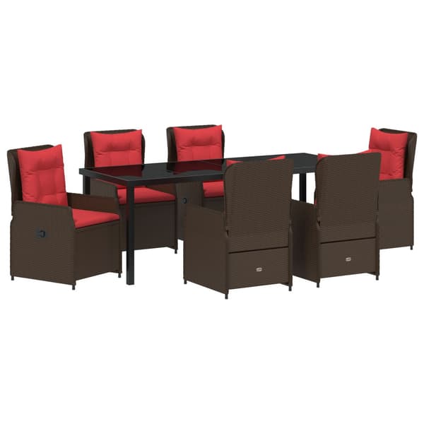 Trädgårdsmöbelset med kudde 7 pcs Brun Poly rattan