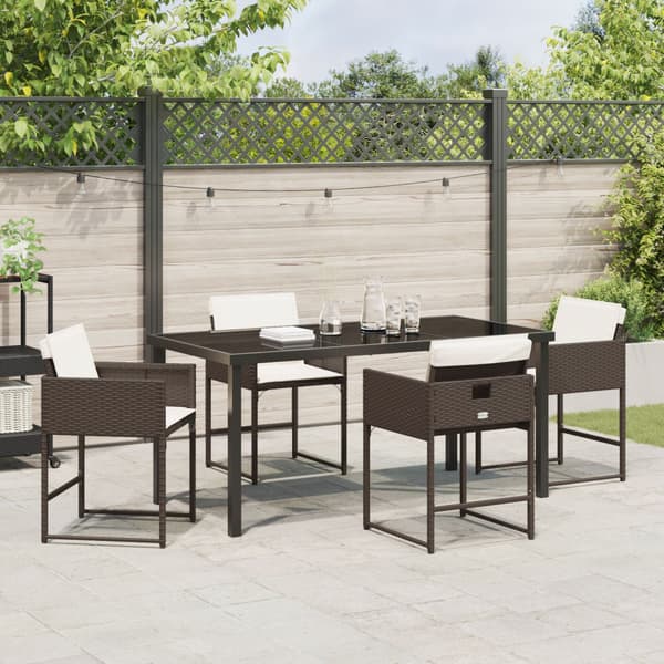 Trädgårdsmöbelset med kudde 5 pcs Brun konstrotting