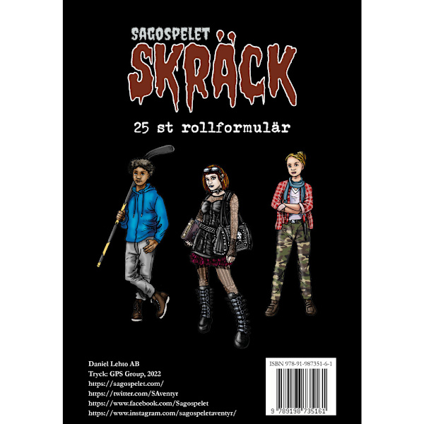 Sagospelet Skräck. 25 st rollformulär
