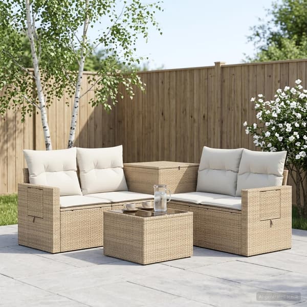 Soffset 6 st Beige och krämvit Poly Rattan och stål