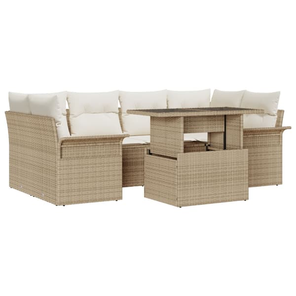 Trädgårdsoffset 7 st Beige [Syntetisk]: Poly Rattan