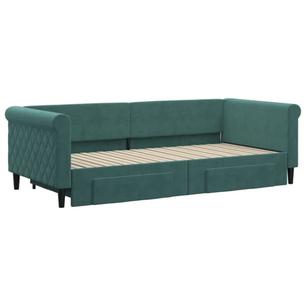 Dagbädd utdragbar med lådor mörkgrön 90x200 cm sammet