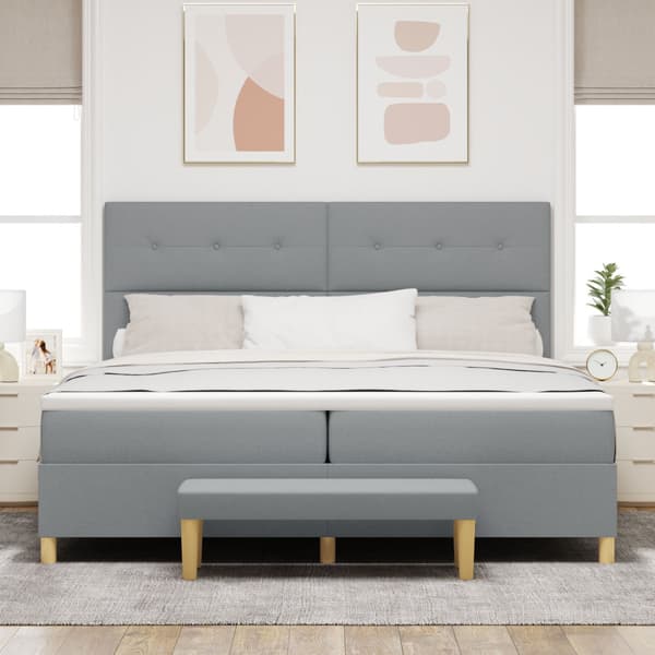 Bäddfjäder med huvudgavel Ljusgrå 200 x 200 cm tyg