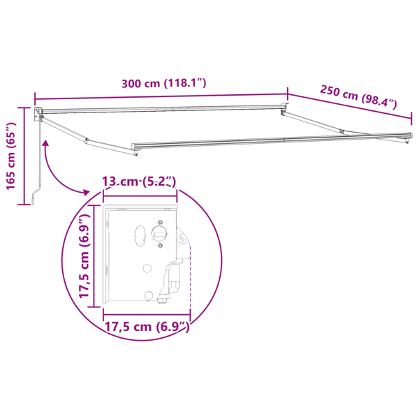 Utdragbar markis Röd och Vit 300 x 250 cm