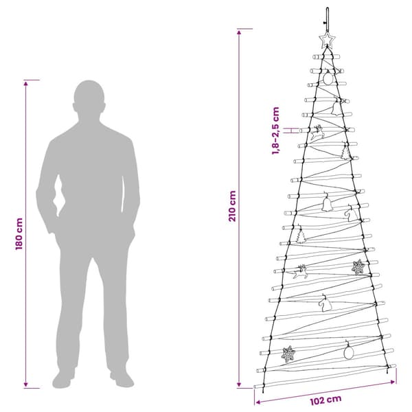 Hängande julgran 210 cm 130 LED-lampor Mångfärgad