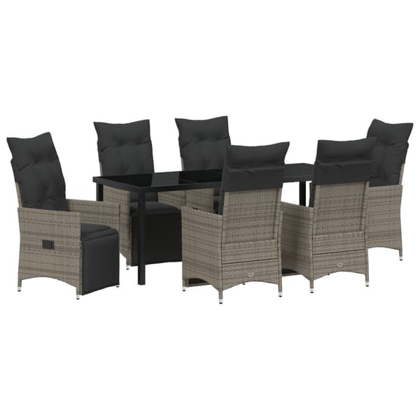 Trädgårdsmöbelset med kudde 7 pcs Grå konstrotting