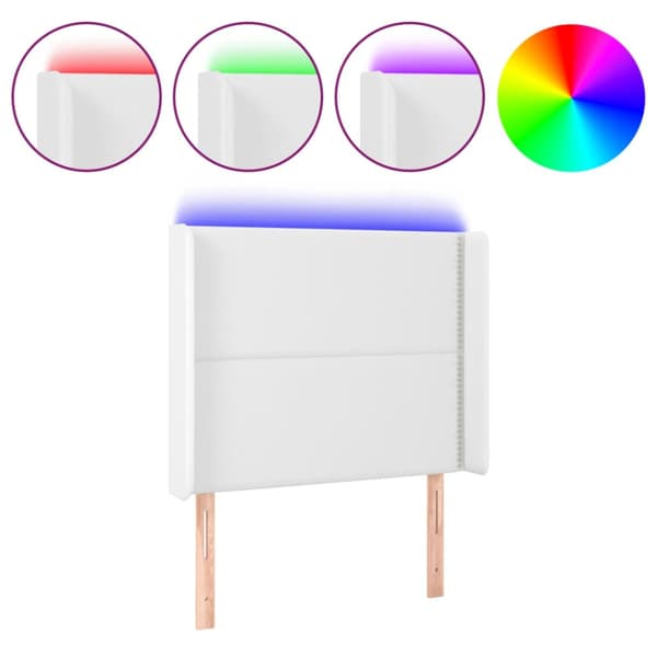 Sänggavel LED vit 103x16x118/128 cm konstläder