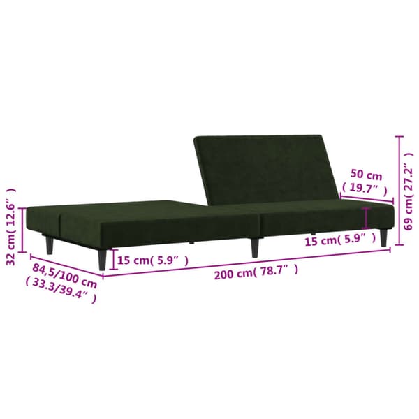 Bäddsoffa 2-sits mörkgrön sammet