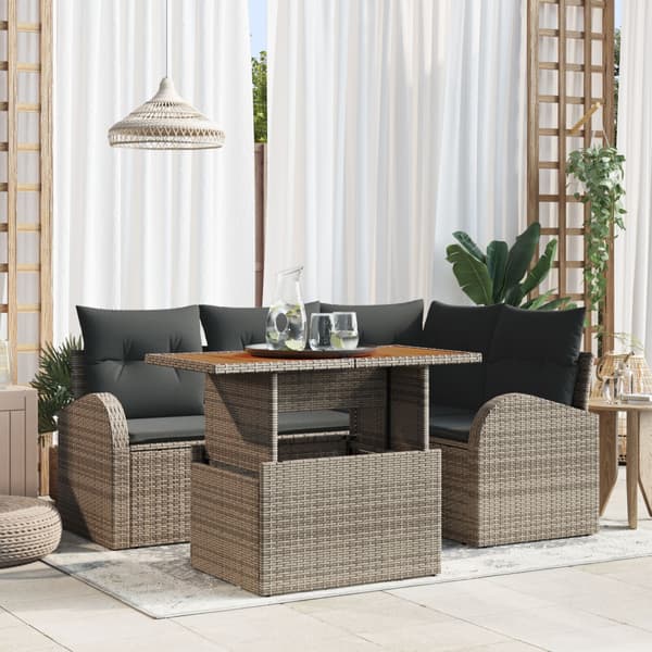 Trädgårdsoffset med lagring 5 pcs Grå Poly rattan