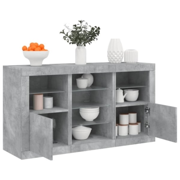 Skänk med LED-belysning betonggrå 123x37x67 cm