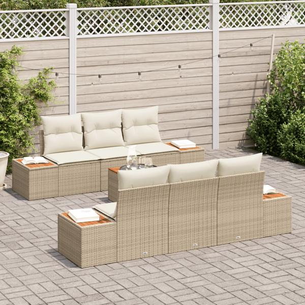 Trädgårdsoffset med kudde med lagring 7 pcs Beige Poly rattan