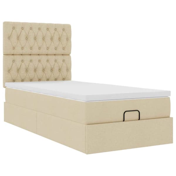 Ottoman sängram med madrass gräddvit 80x200 cm tyg