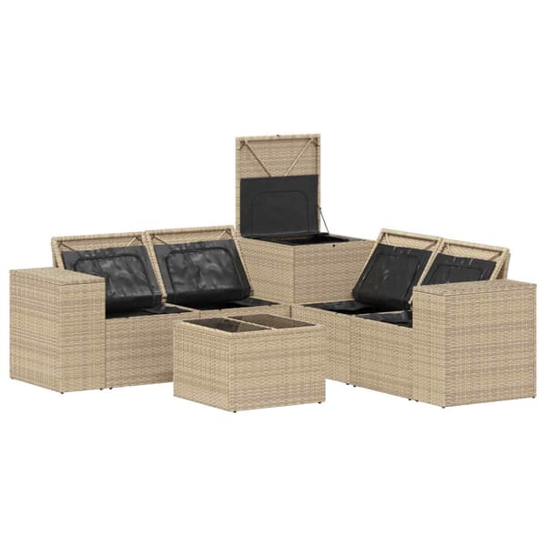 Soffset 6 st Beige och Ljusgrå Poly Rattan och stål