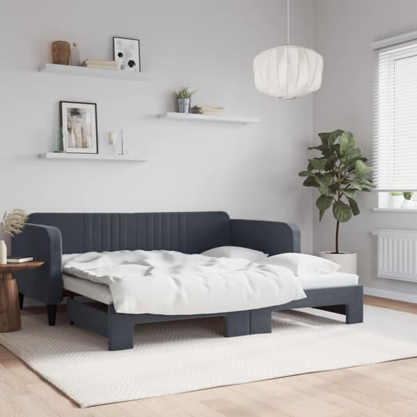 Dagbädd utdragbar mörkgrå 90x190 cm sammet