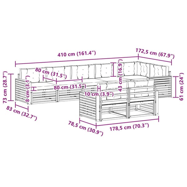 Utomhussoffset 8 pcs Vit och grädde 410 x 172,5 x 73 cm