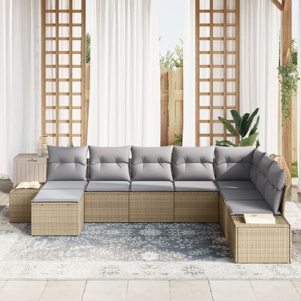 Trädgårdsoffset med kudde 8 pcs Beige och Ljusgrå konstrotting