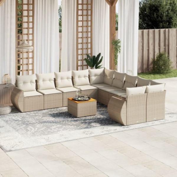 Loungegrupp för trädgården m. dynor 11 delar beige konstrotting