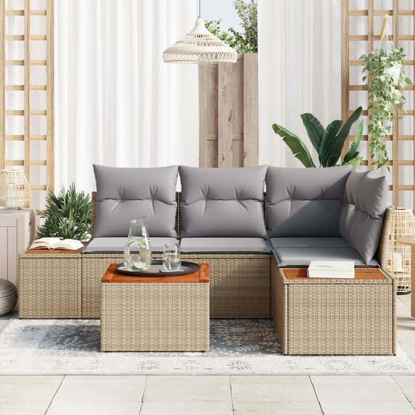 Trädgårdsoffset med kudde 5 pcs Beige Poly rattan