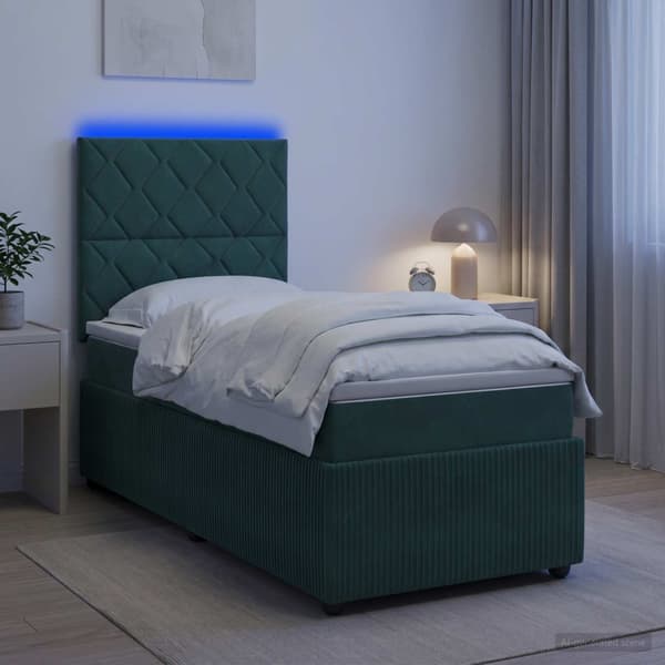 LED sängram med madrass Mörkgrön 90 x 190 cm Sammet