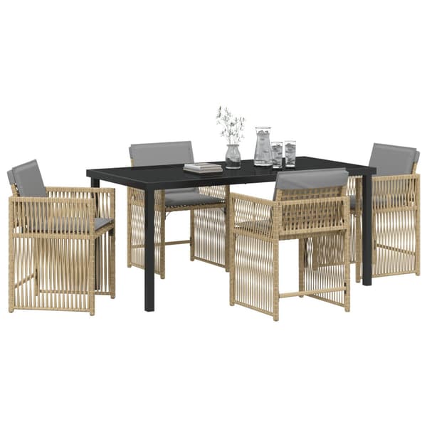 Trädgårdsmöbelset 5 pcs Beige konstrotting