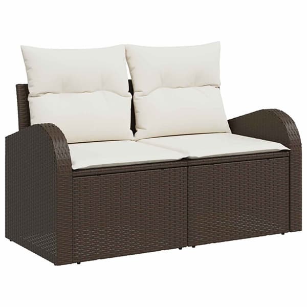 Soffset 5 st Brun och krämvit Poly Rattan och stål