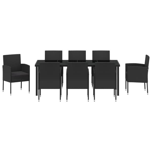 Trädgårdsmöbelset med kudde 9 pcs Svart konstrotting