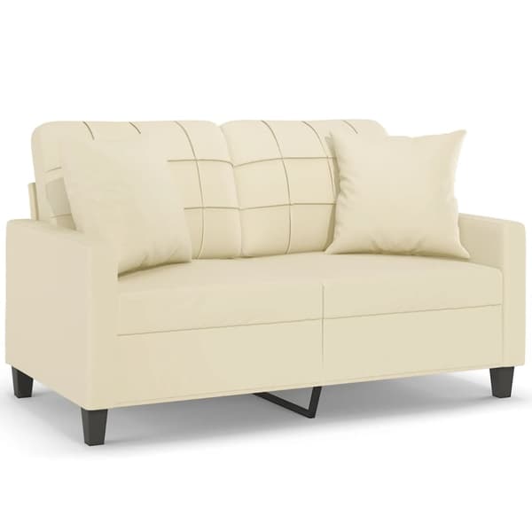 2-sits soffa med prydnadskuddar gräddvit 120 cm konstläder