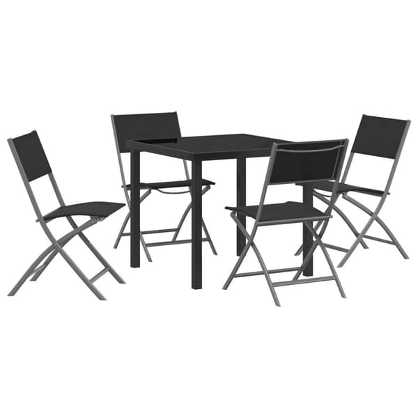 Trädgårdsmöbelset 5 pcs Svart Pulverlackerat stål