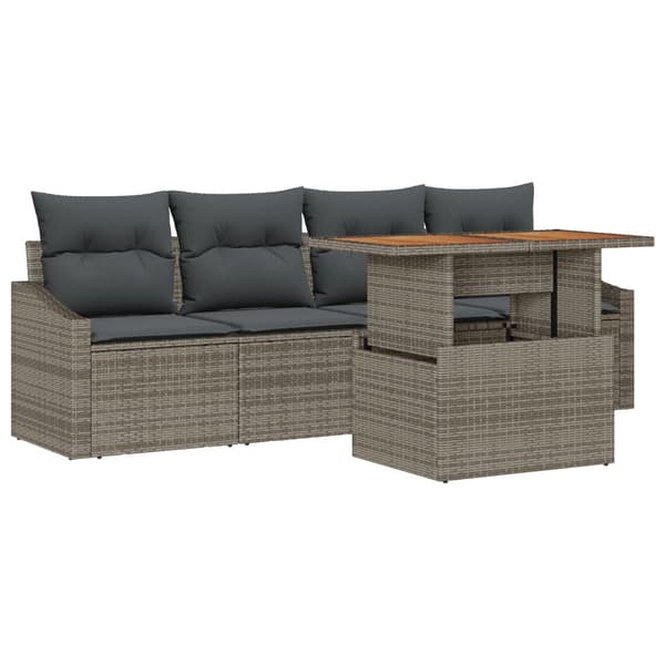 Trädgårdsoffset med kudde 5 pcs Grå Poly rattan