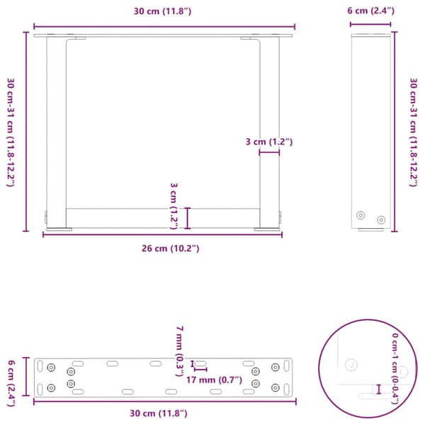 Soffbordsben U-formade 2 st svarta 30x(30-31) cm stål